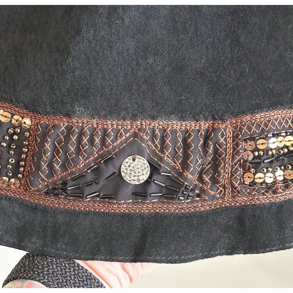 Chicos Womens Suede Maxi Skirt Size 2/Large/12 Embellished Boho Hippie Beaded - Picture 5 of 10